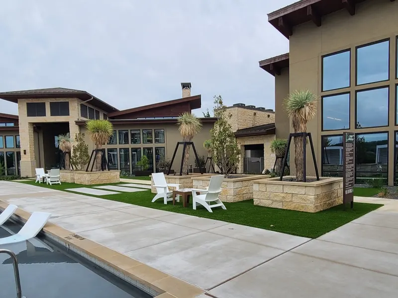 Pool deck and landscaped courtyard